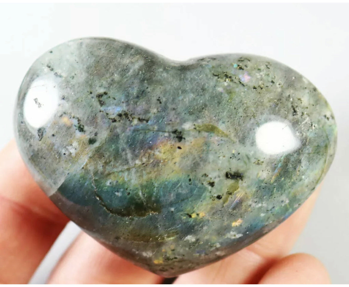 Natural Labradorite Heart Polished Rock Quartz Crystal Love Healing