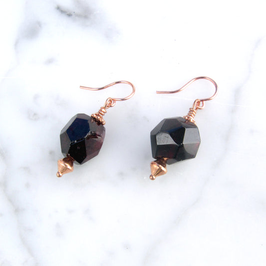 Garnet gemstone on Copper Ear Wire Drop Earrings