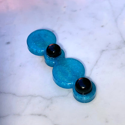 Black onyx gemstone blue resin Hair Clip