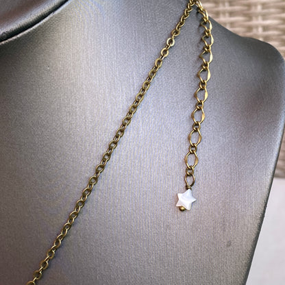 Mother of Pearl moon on brass chain