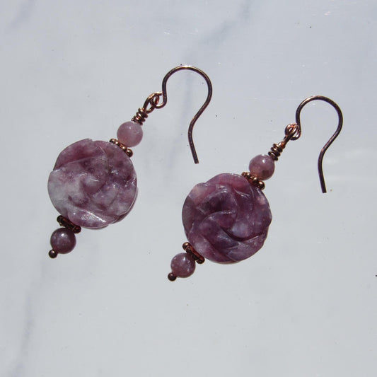 Lilac Stone Aka Lepidolite gemstone Rose Earrings