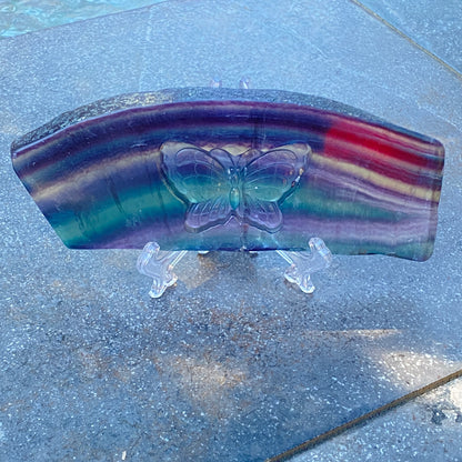 Natural Rainbow Fluorite Butterfly With Stand