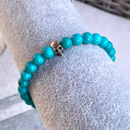 Turquoise and Sterling Silver Skull Bracelet