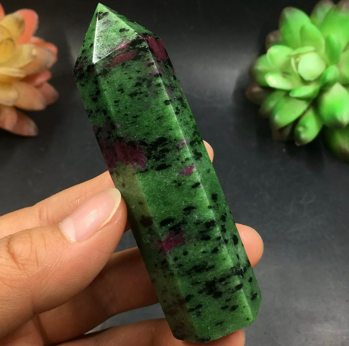 Natural Zoisite gemstone tower point wand for Healing Reiki