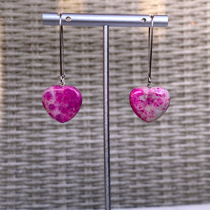 Pink Coral Fossil and sterling silver dangle drop earrings