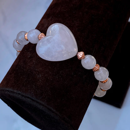 Copper and Rose Quartz gemstone Heart Beaded Bracelet