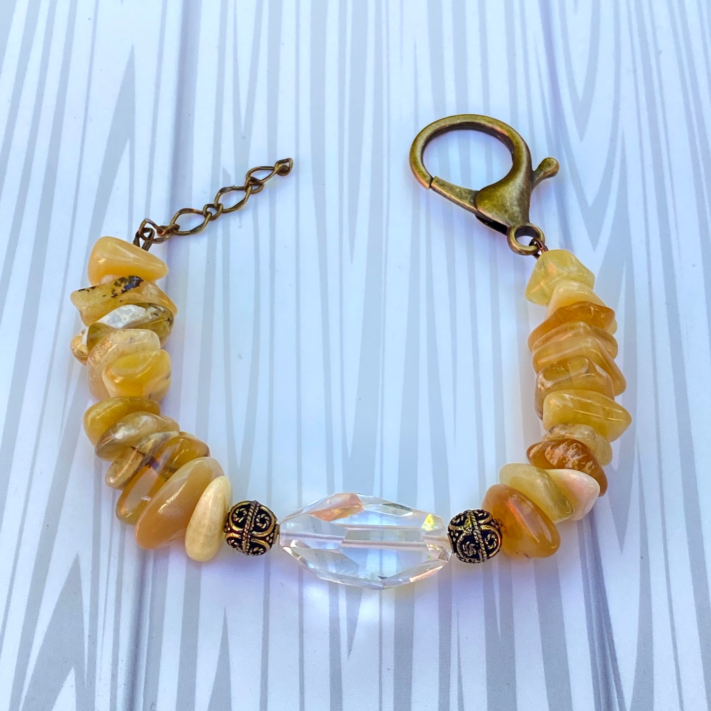 Yellow Opal and Lemon Quartz gemstones, and Brass Bracelet