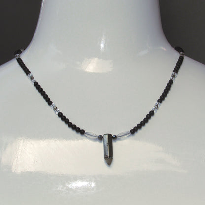 Black Diamonds, Pyrite, Onyx, Clear Quartz w/ Sterling Silver Men’s Necklace