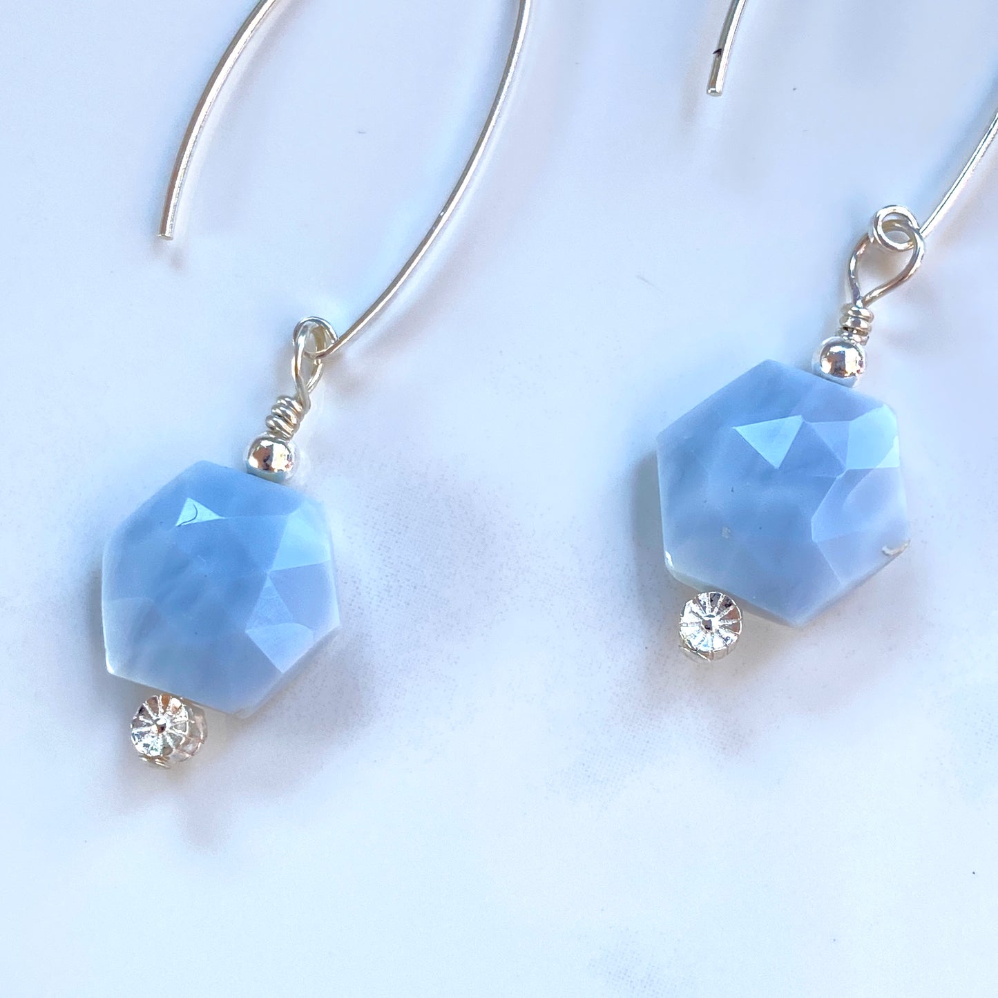 Blue Opal gemstone marquiee style Earrings with Sterling Silver