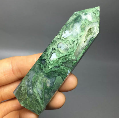 NATURAL moss agate gemstone  tower Wand