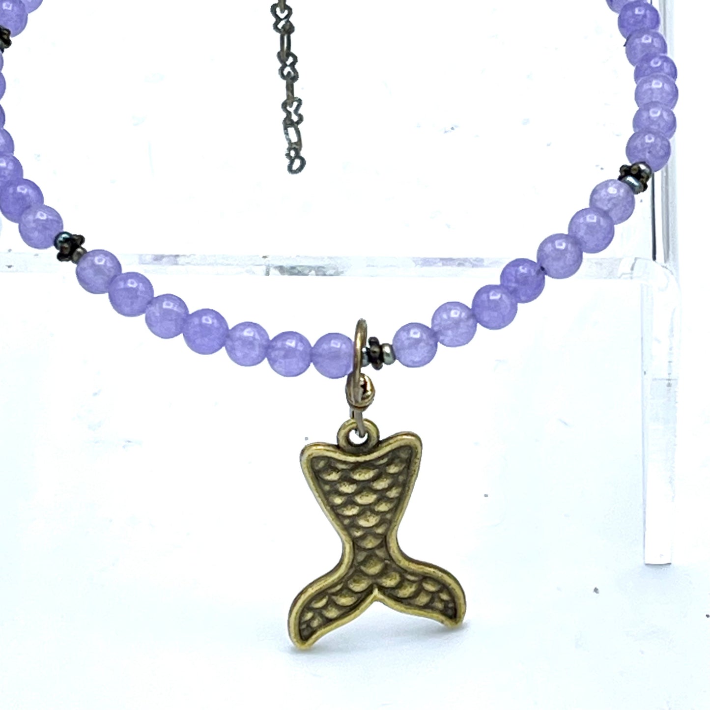 Purple Chalcedony gemstone and Tiny Pearls Mermaid Anklet