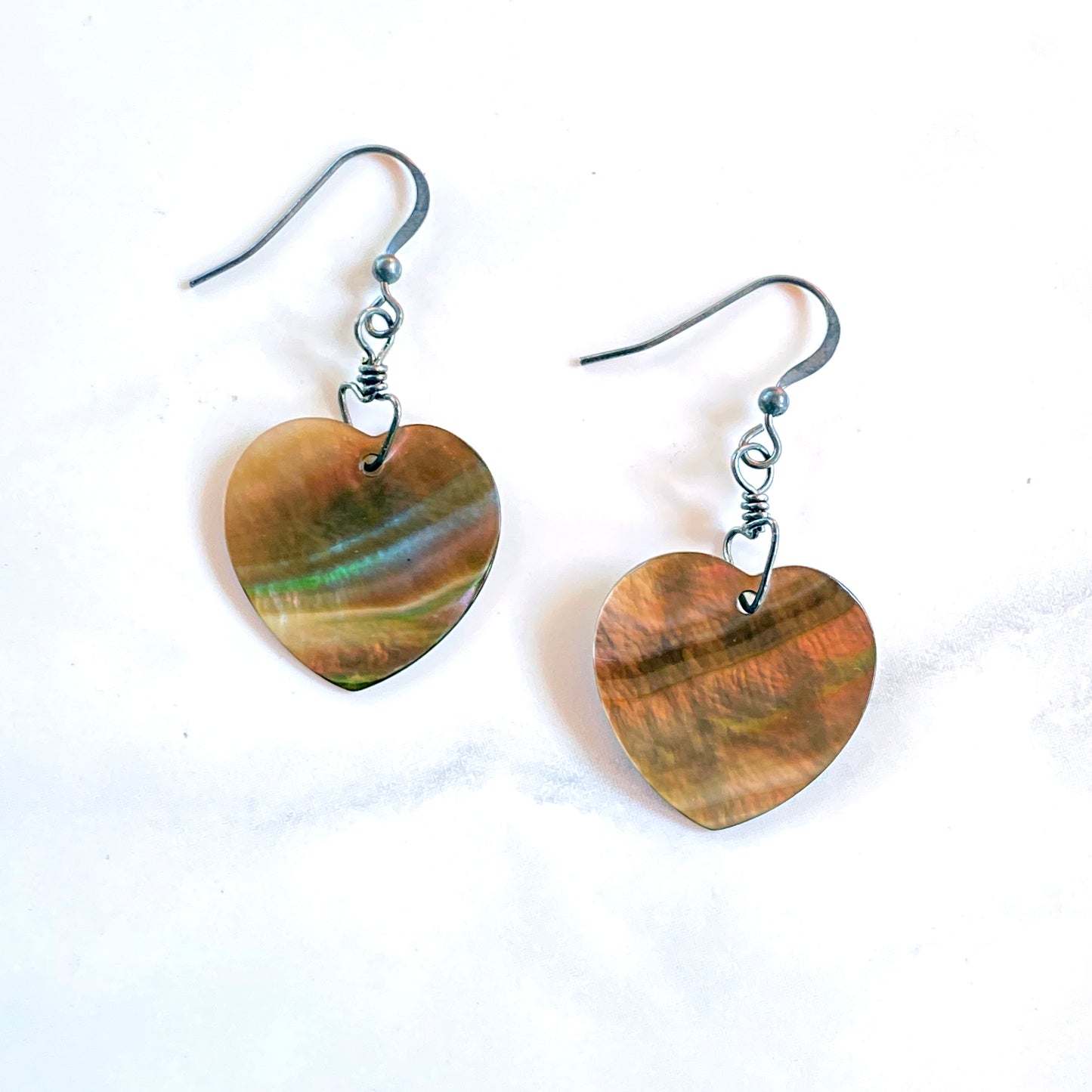 Abalone Shell Heart and Sterling Silver Earrings