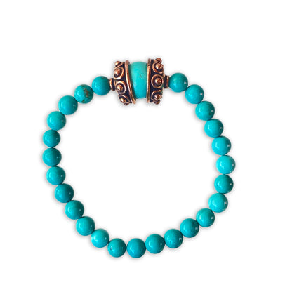 Turquoise gemstones and Copper Flower Beaded Bracelet