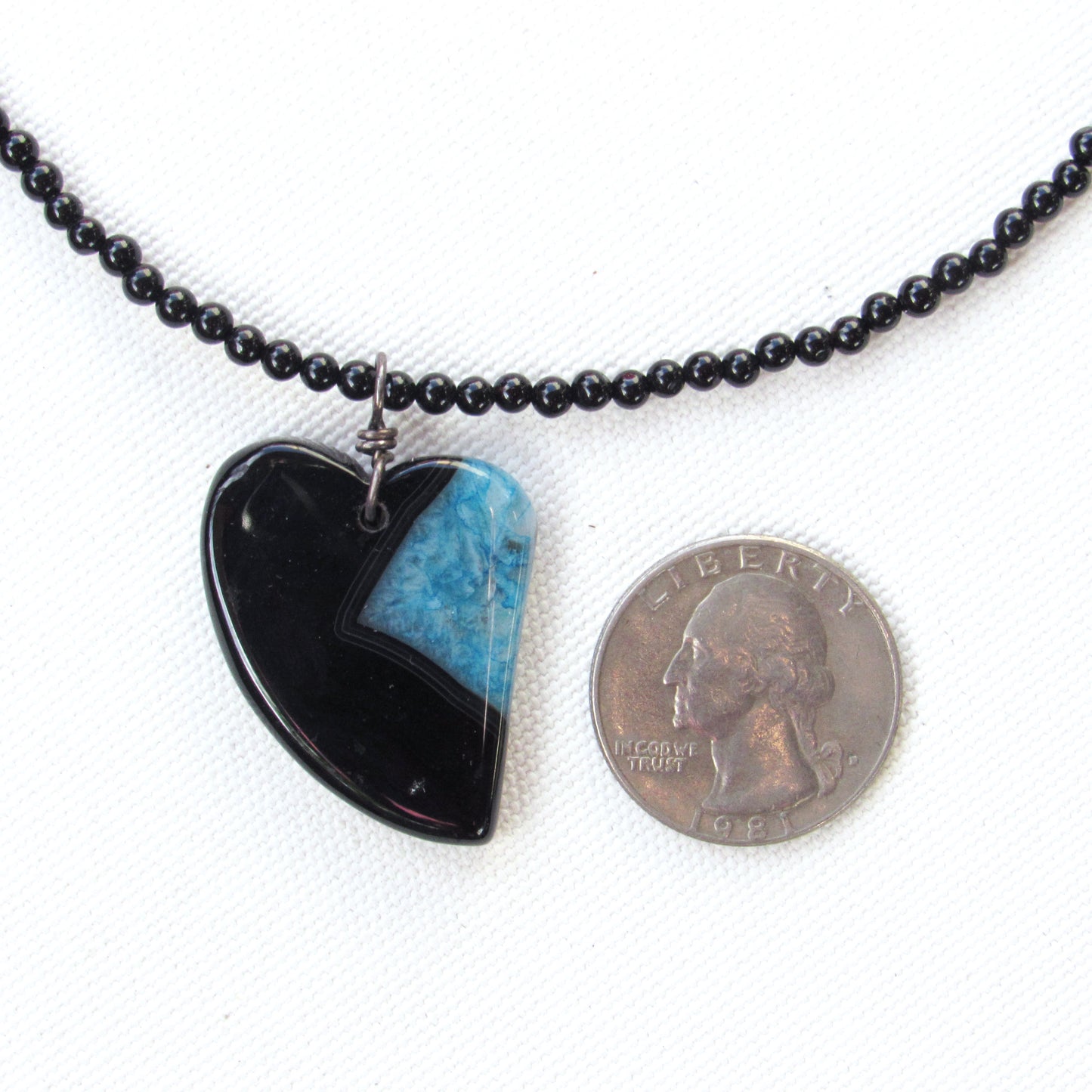 Druzy Agate gemstone Heart on Onyx beaded necklace