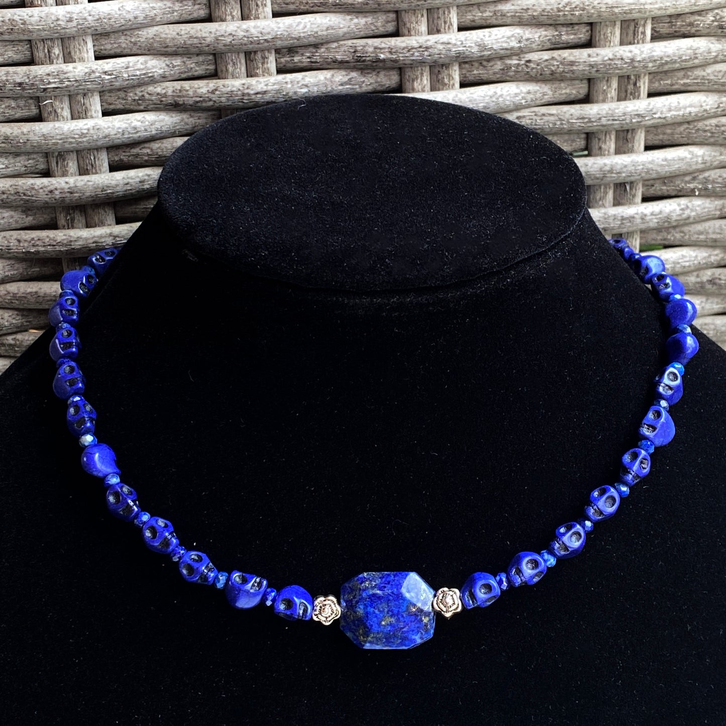 Lapis Lazuli and Howlite Skull Choker Necklace