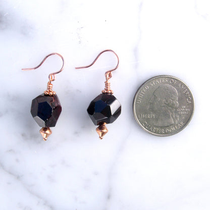 Garnet gemstone on Copper Ear Wire Drop Earrings