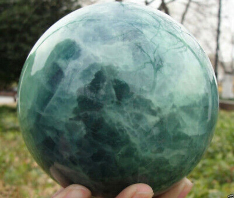 Fluorite Gemstone crystal Glow In The Dark Stone sphere with stand