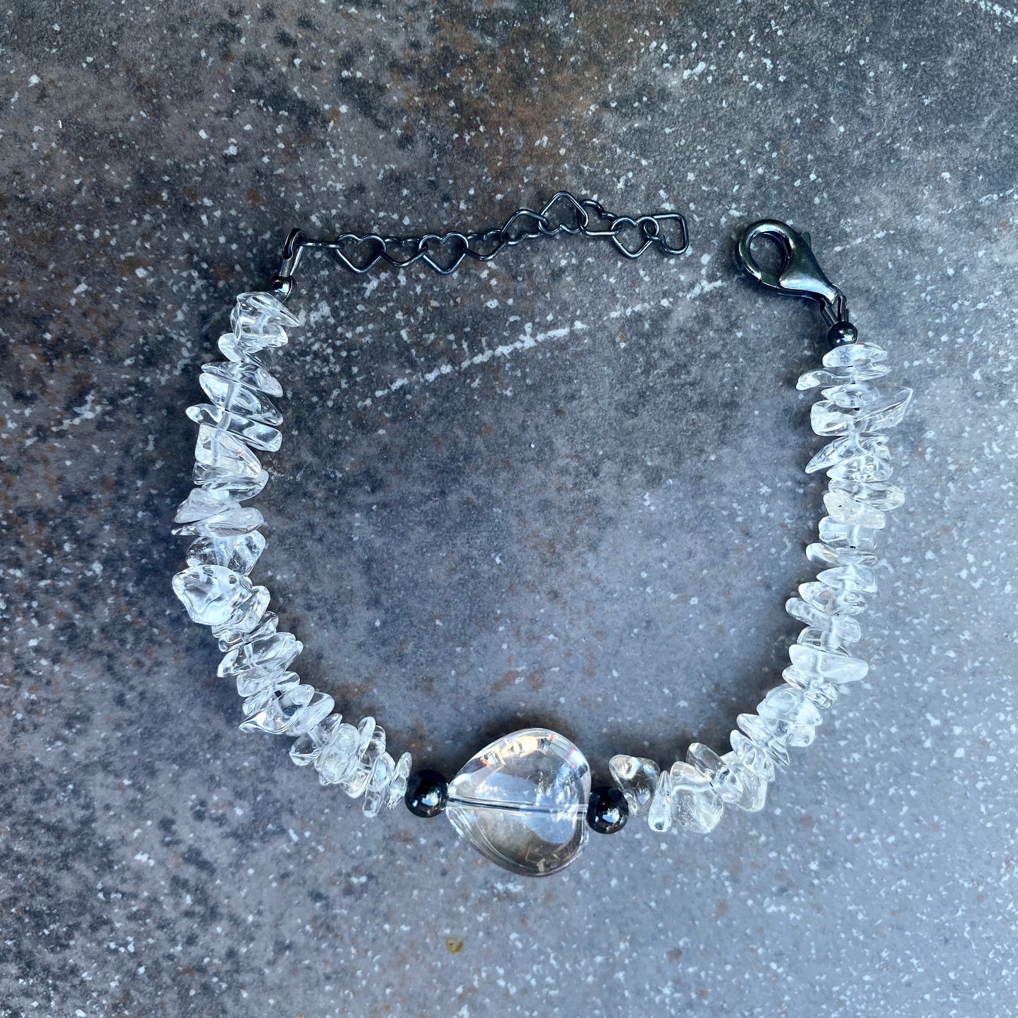 Clear Quartz gemstone Heart Bracelet