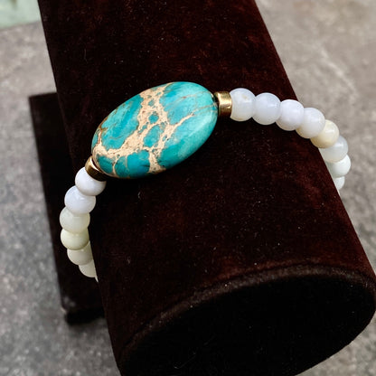 Sea Sediment Jasper gemstone, Amazonite, and 14 kt Gf Stretch Bracelet