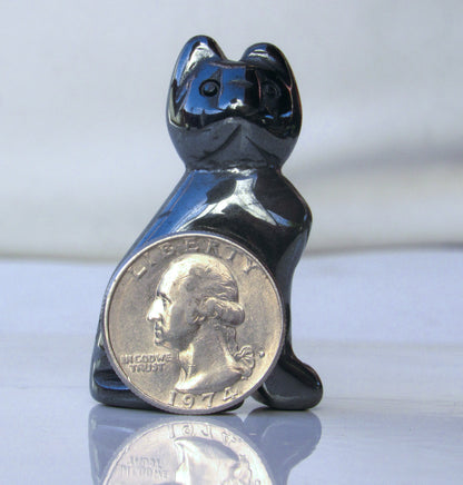 Natural Hematite Kitty Cat Figurine