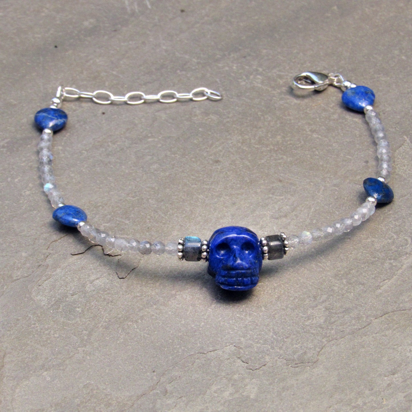 Lapis lazuli gemstone anklet with Labradorite, and Sterling Silver