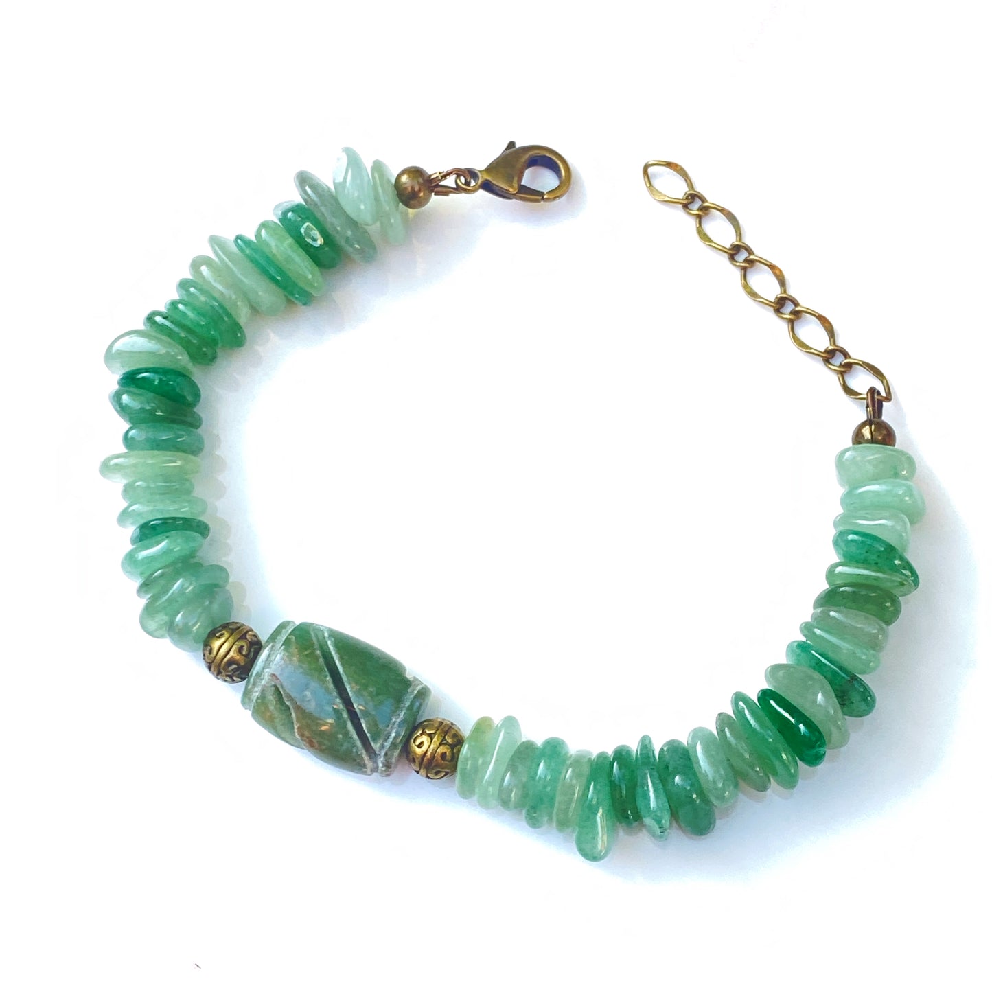 Green Aventurine gemstone with brass accents Bracelet