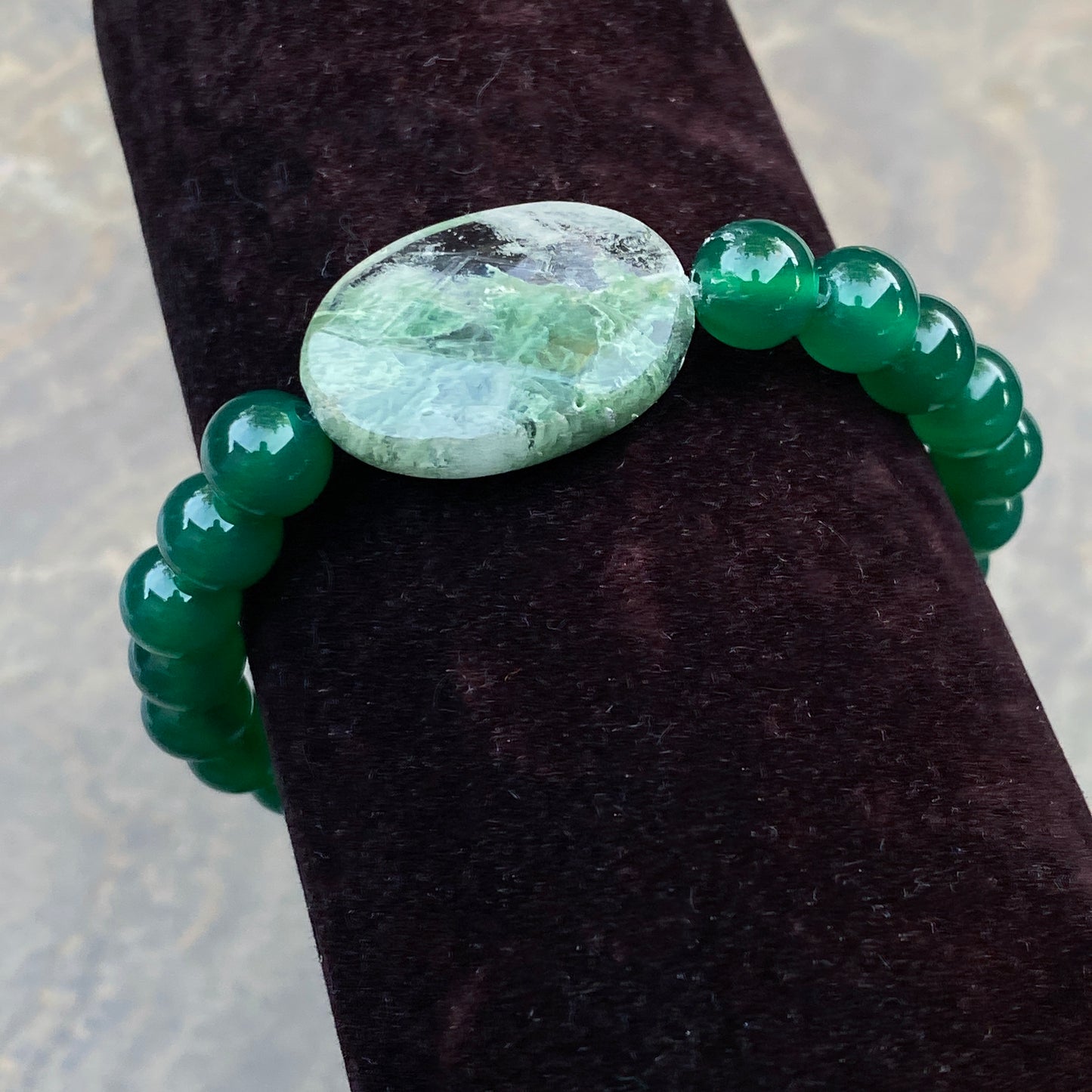 Green Onyx Gemstone, Green Moss Agate, and Pyrite Men’s Stretch Bracelet