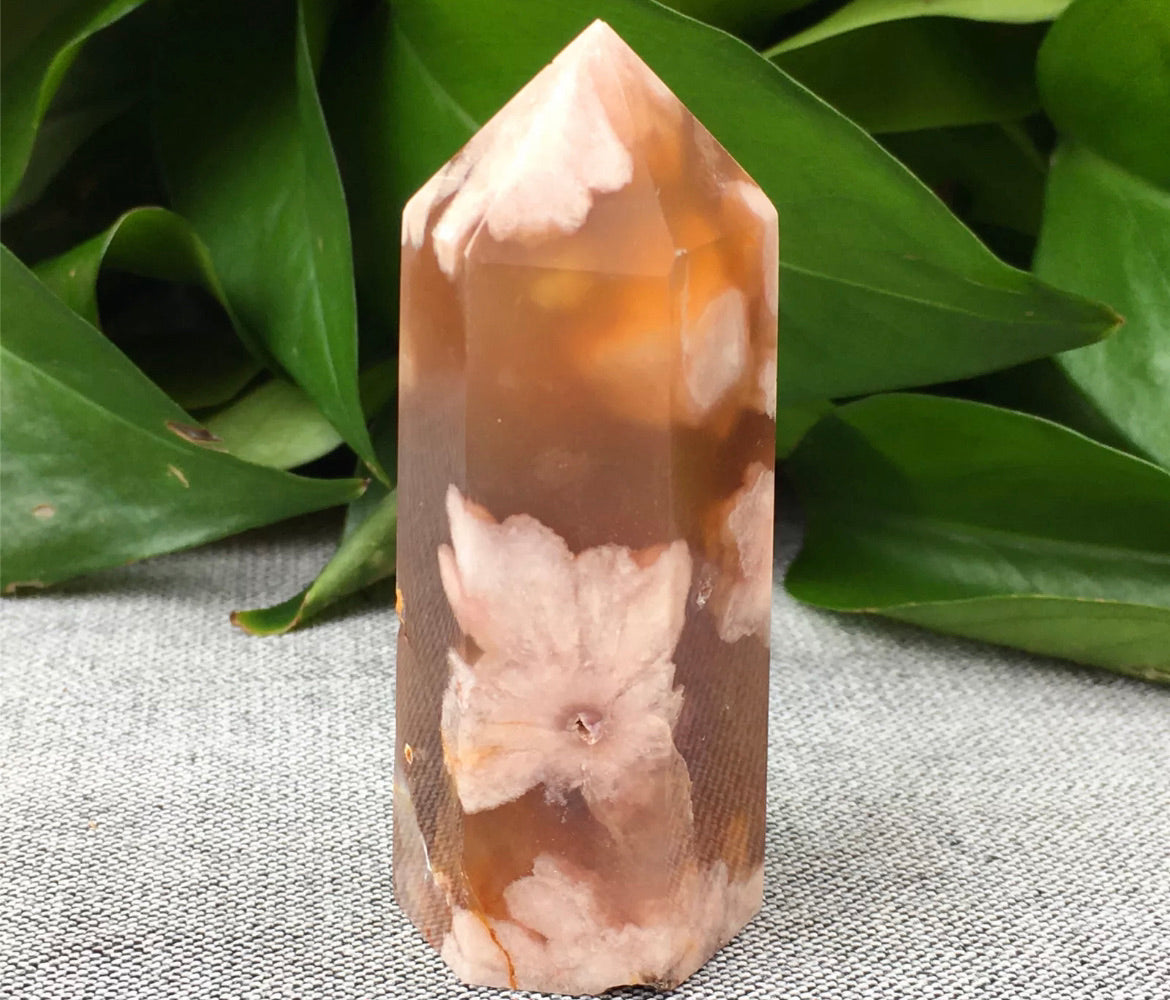 Natural Cherry Blossom Agate Wand Point