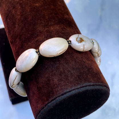 White turquoise gemstone and Brass Bracelet