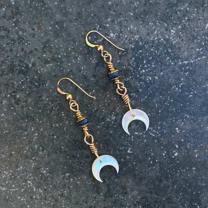 Blue Sapphire gemstone Moon Dangle Earrings