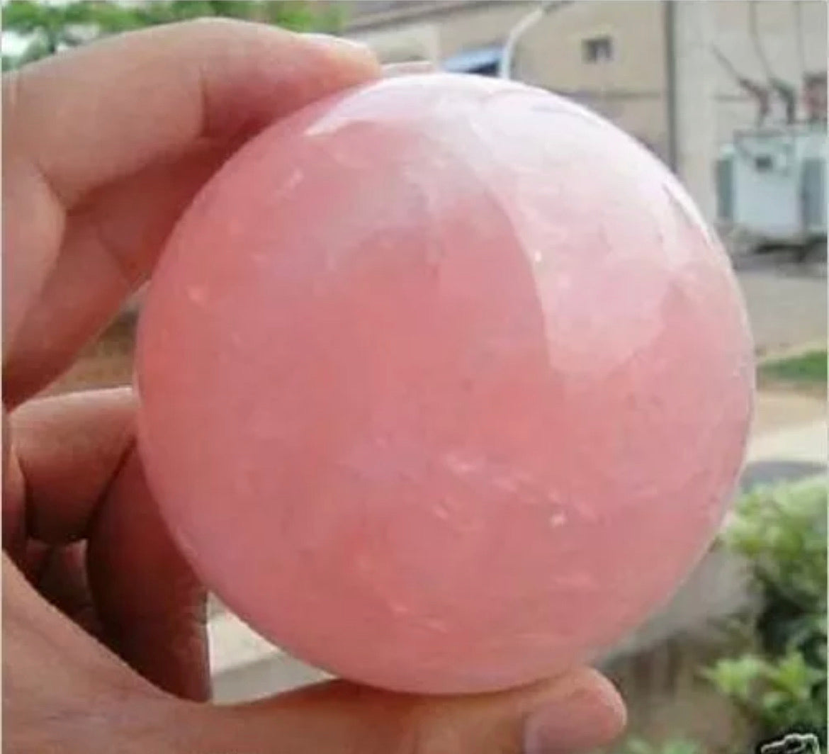Natural Pink Rose Quartz Crystal Gemstone Healing Ball + Stand