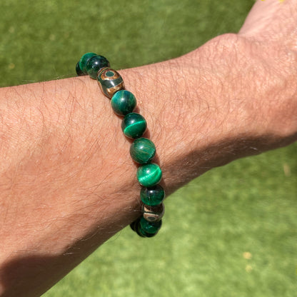 Green Tiger Eye and Tibetan Agate Bracelet