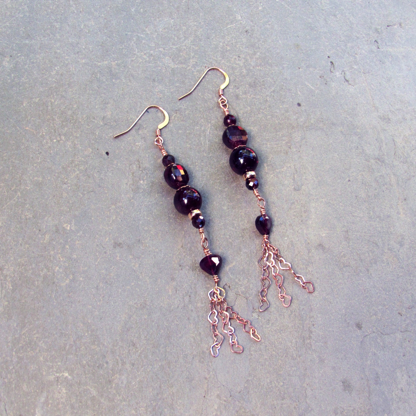 Garnets and 14 kt Rose Gf and 18Kt Rose Gold Vermeil over Sterling Silver Drop Earrings