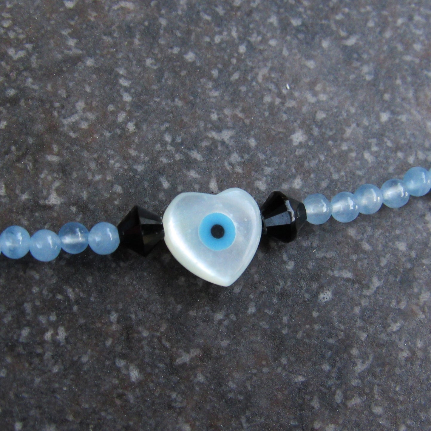 Protection Eye Mother of Pearl Heart and Chalcedony gemstone Anklet