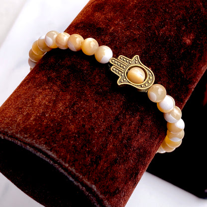 Hamsa with Mother of Pearl beaded stretch bracelet