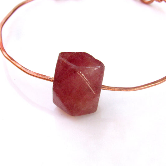 Strawberry Quartz gemstone and Hammered Copper Bracelet