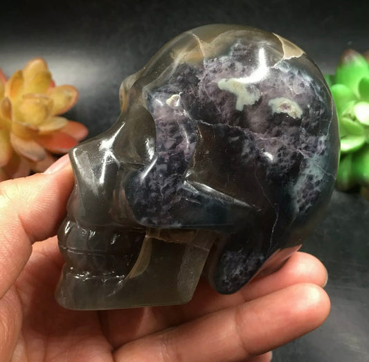 Natural Fluorite gemstone carved Skull