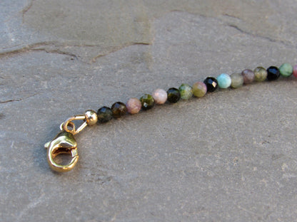 Rutilated Gold Gemstone Pendant with Mixed Tourmaline and14 kt gf Necklace