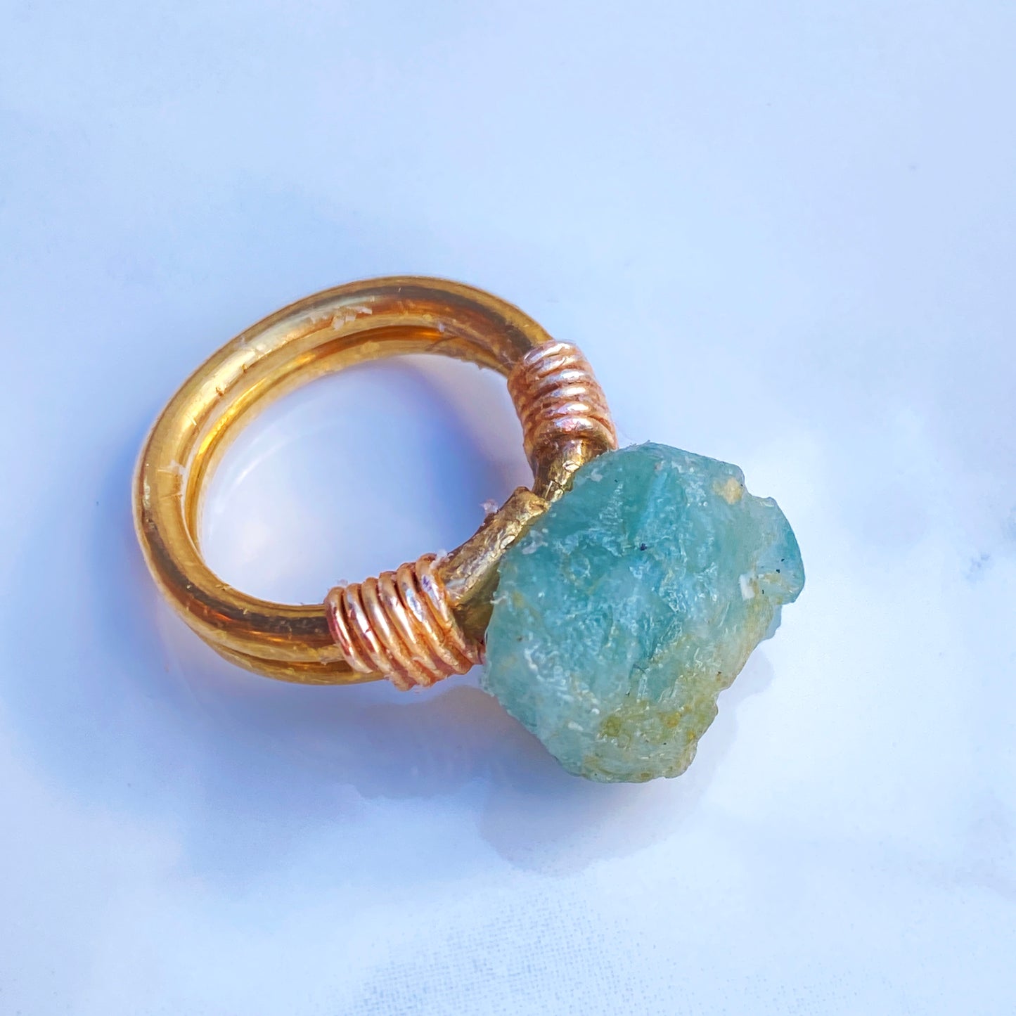 Raw Aquamarine gemstone Brass Ring