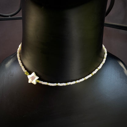 Mother of Pearl Star Choker with Peridot Gemstones