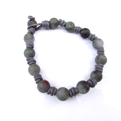 Men’s African Blood Stone Leather Bracelet