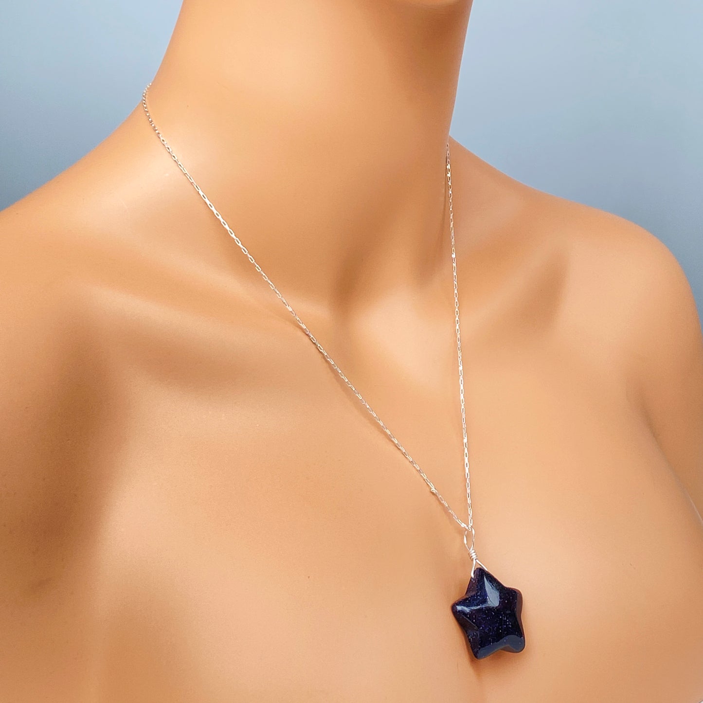 Blue Goldstone gemstone Star Necklace