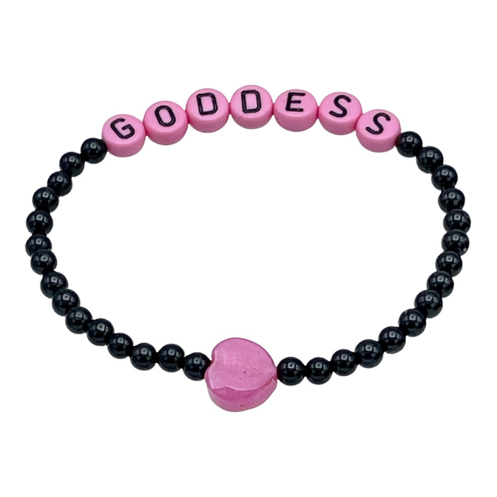 Onyx and Pink Jade Goddess Bracelet