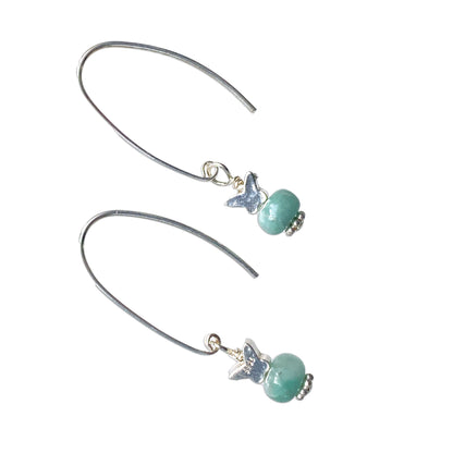 Emerald gemstones and Sterling Silver Butterfly dangle and drop Earrings