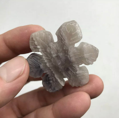 Natural fluorite crysyal hand-carved  snowflake