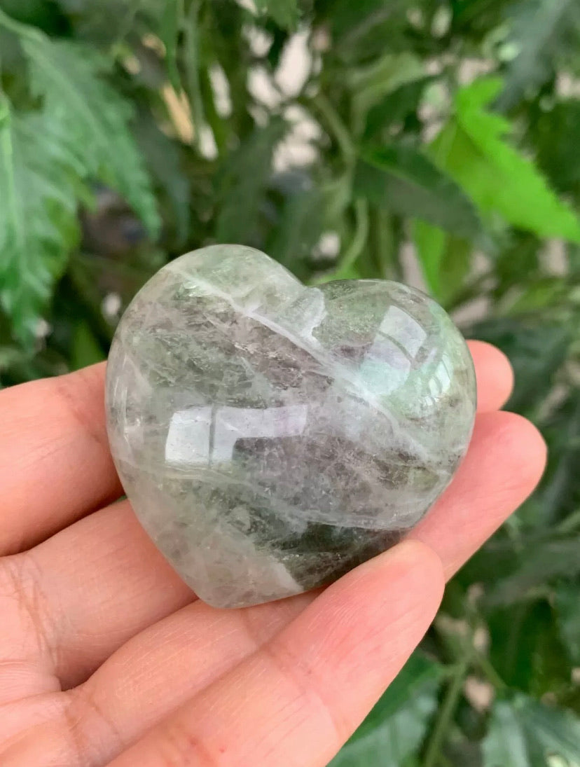 Large Rainbow Fluorite Heart, 1.75" Fluorite Puffy Heart, Fluorite Palm Stone
