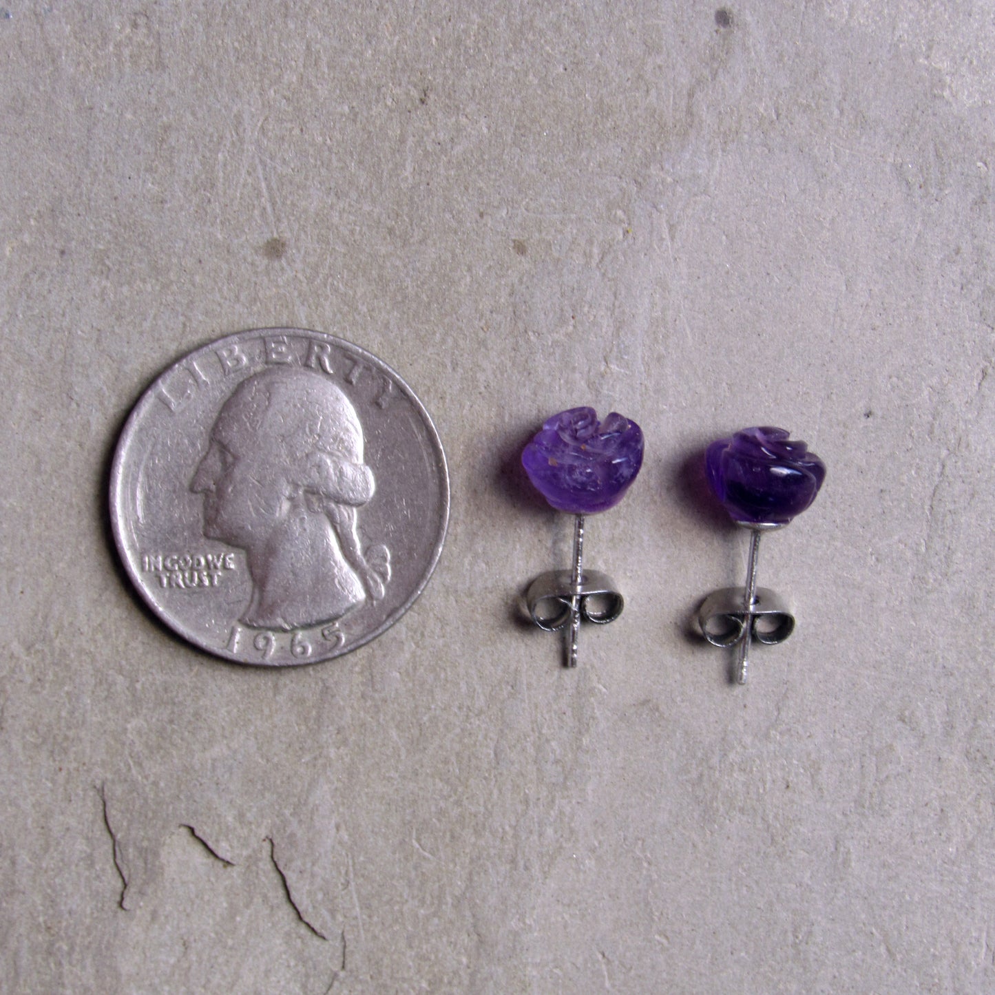 Amethyst gemstone Rose Earrings on Sterling Silver Posts