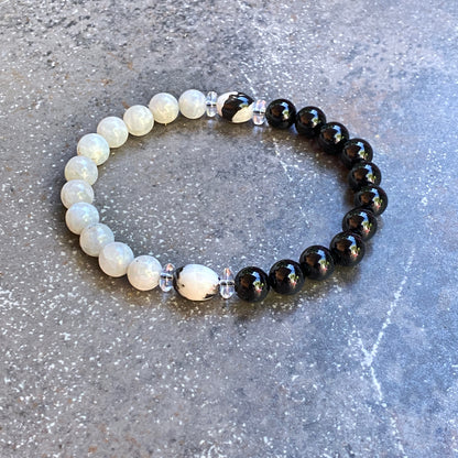 Men’s Moonstone, Onyx, and Zebra Jasper "Balance" stretch bracelet