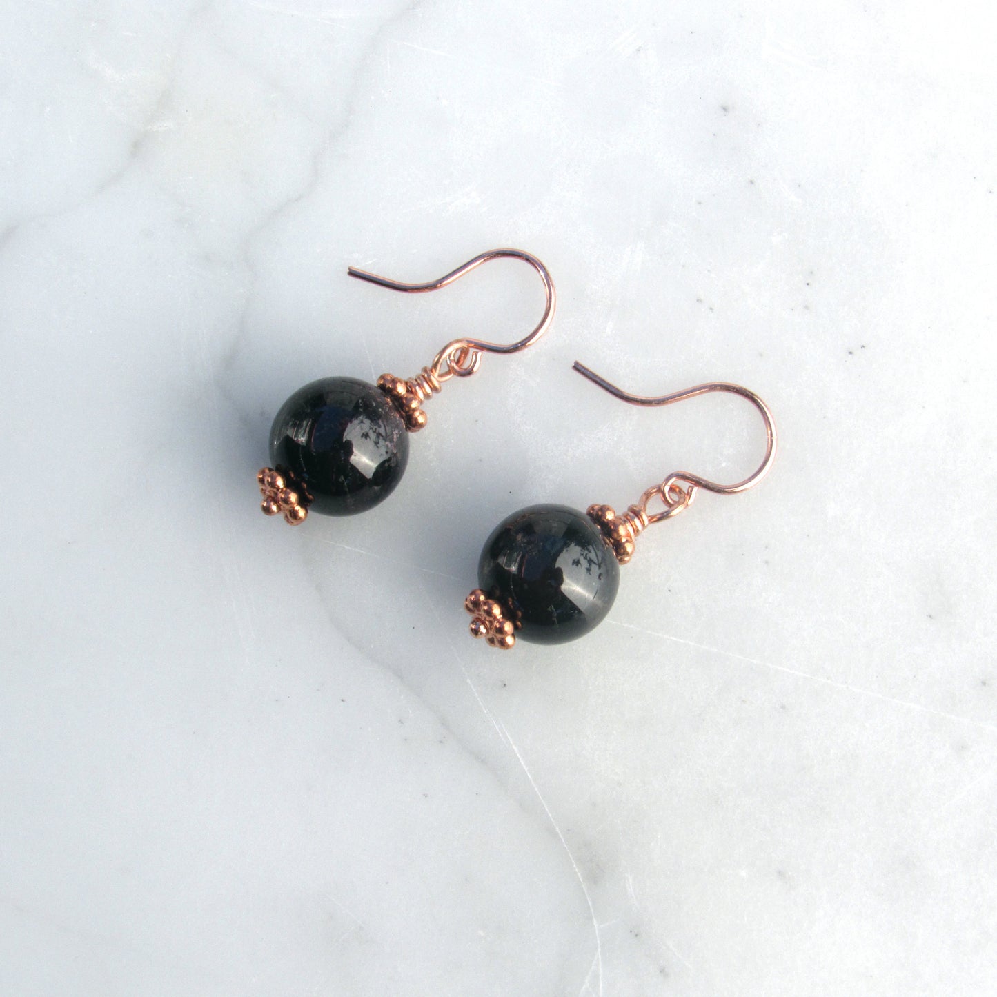 Garnet gemstones on hand-wrapped Copper wire Drop Earrings