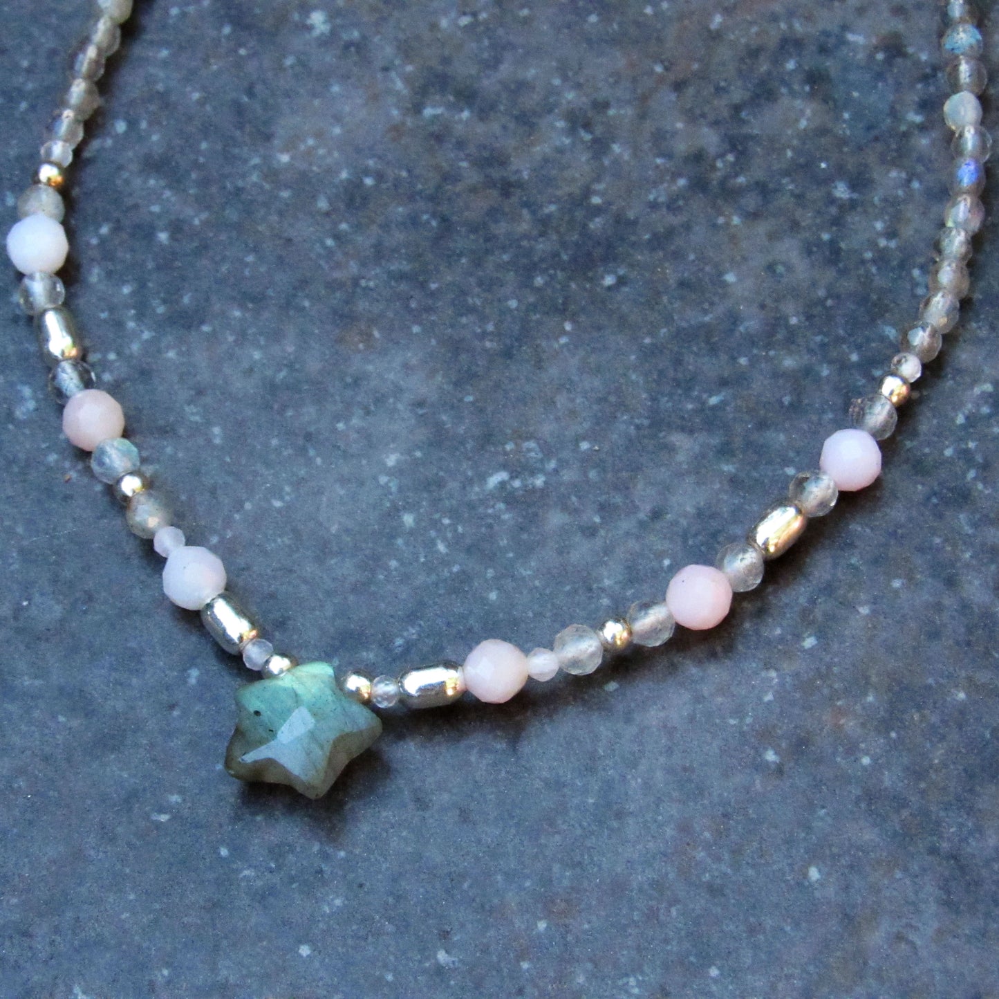 Labradorite Star and Pink Opal Sterling Silver Choker